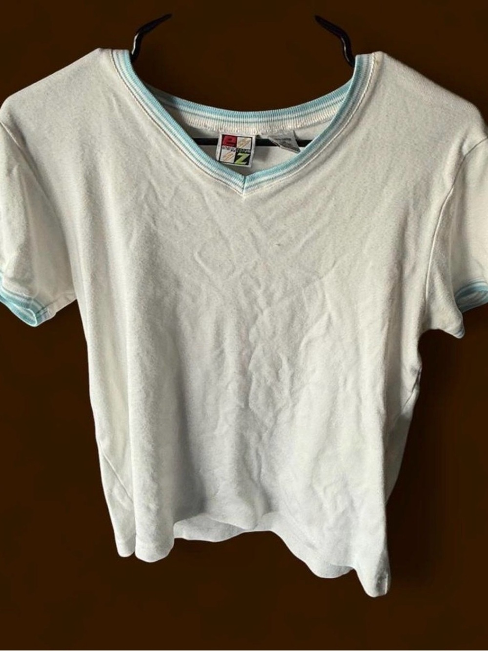 Energy Zone y2k white Baby Tee with blue Trim